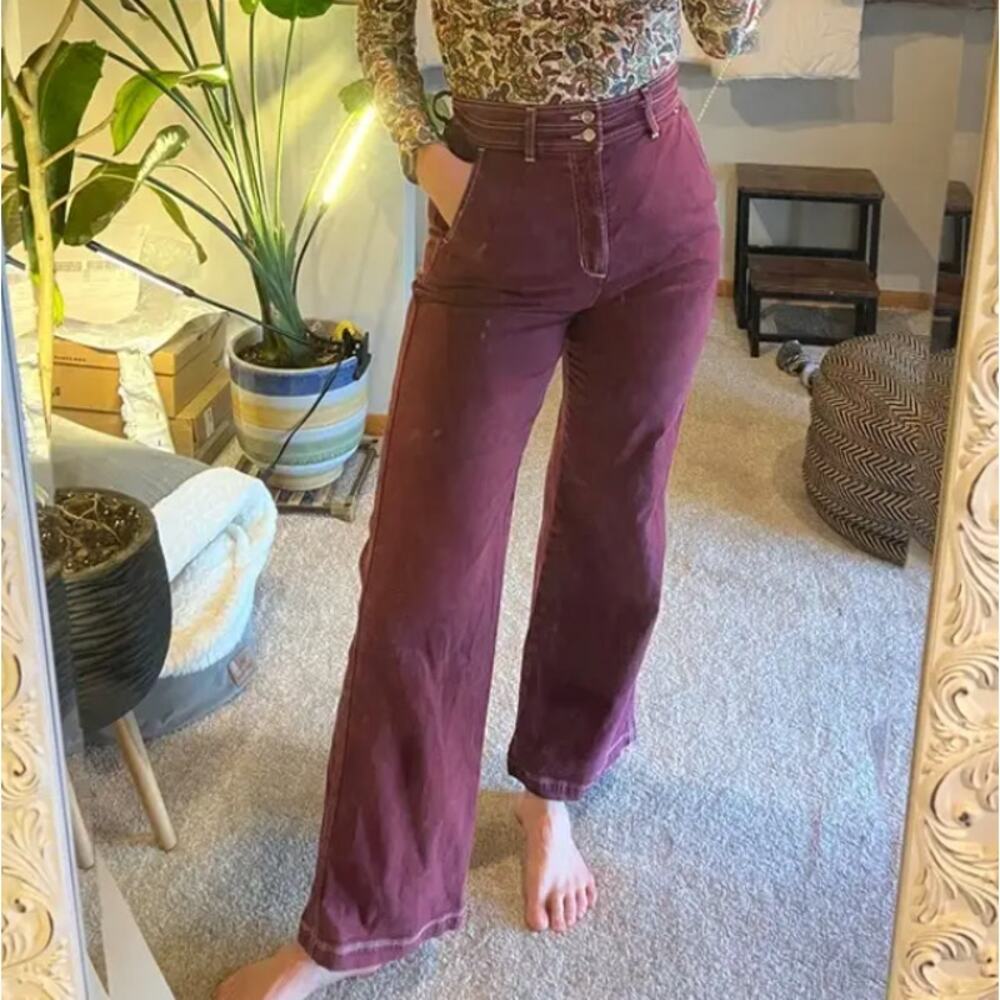 Joe's Jeans Burgundy Wide Leg SIZE 25 Denim High Waisted Long Fall Designer $248 - Picture 9 of 15